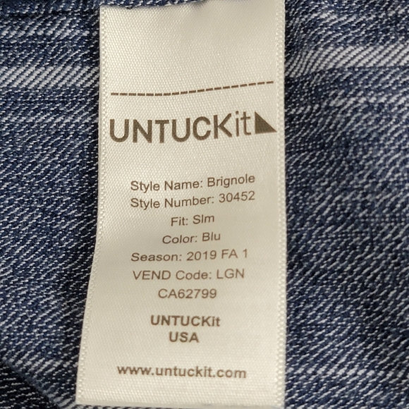 UNTUCKit Men's Blue Plaid Brignole Slim Fit Button Down Flannel Shirt Sz L - Picture 7 of 9